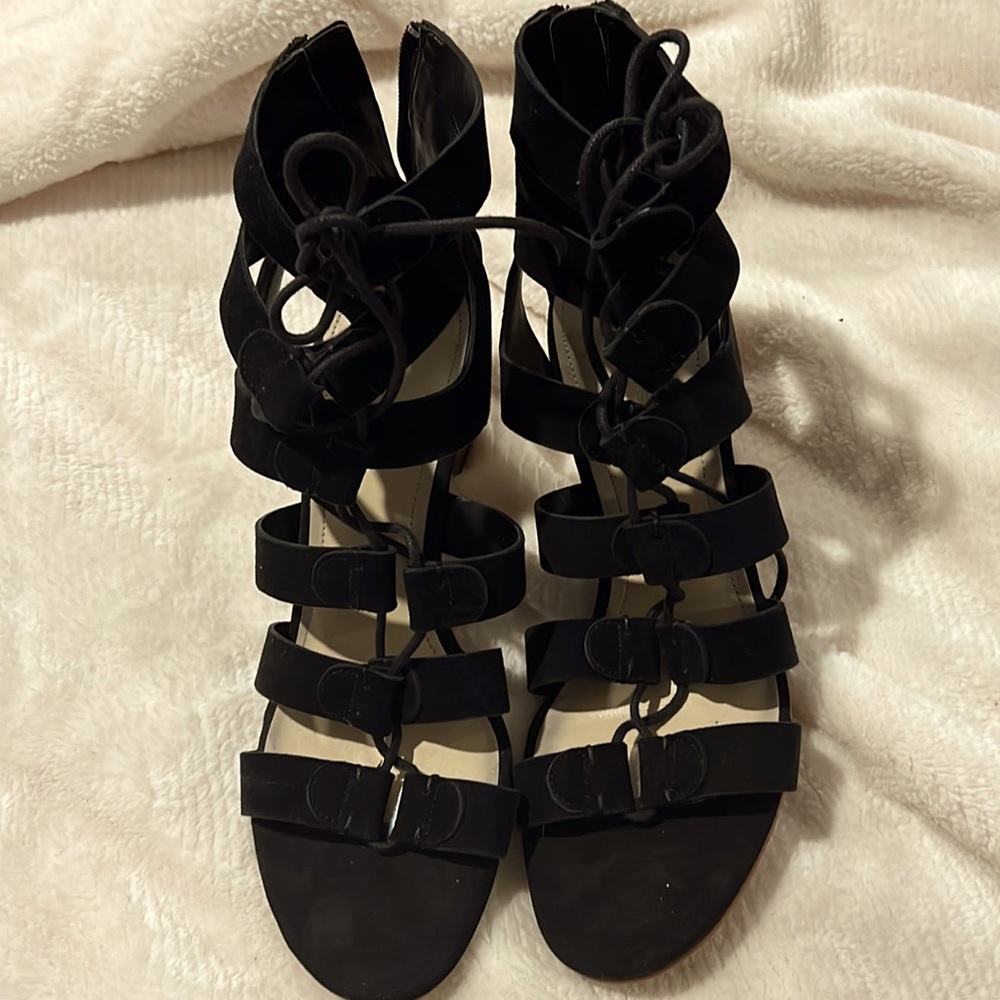 MARC FISHER Paradox Suede Block Heel Tie Front Shoes - BLACK - Size 8.5W - NEW!